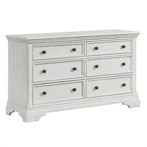 Pemberly Row 6-Drawer Dresser with Solid Wood Construction in Brushed White