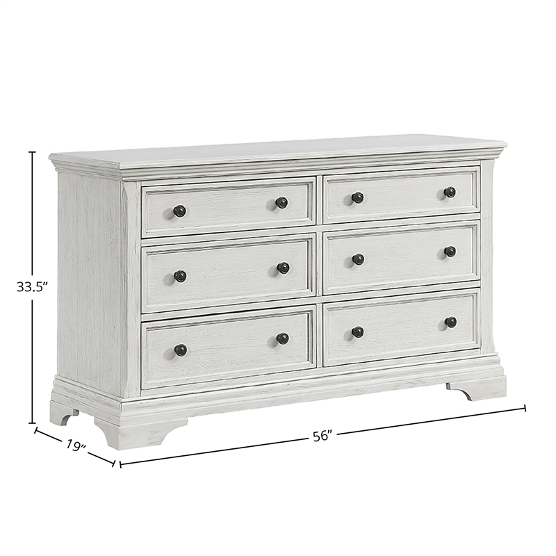 Pemberly Row 6-Drawer Dresser with Solid Wood Construction in Brushed White