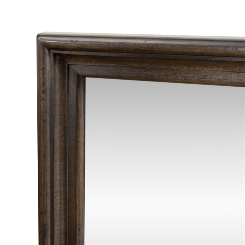 Pemberly Row Light Brown Glass Mirror with Beveled Edge and Bead Molding