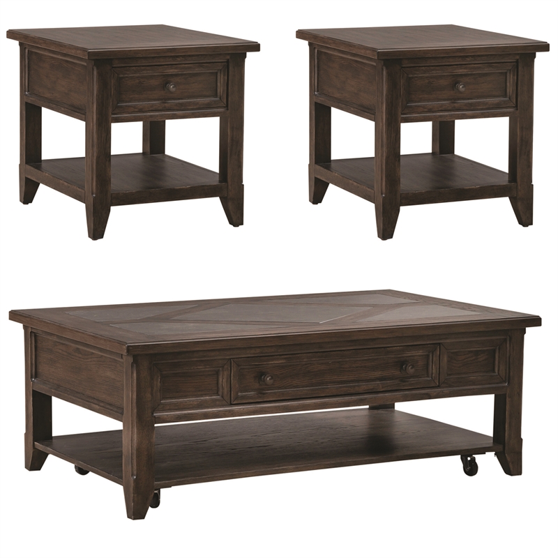 Pemberly Row 3 Piece Set with Dovetail Drawers and Wood Fronts in Brown