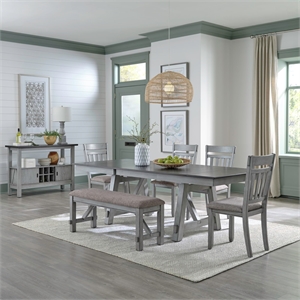 Pemberly Row 6 Piece Trestle Table Set with Splat Back Chairs in Gray
