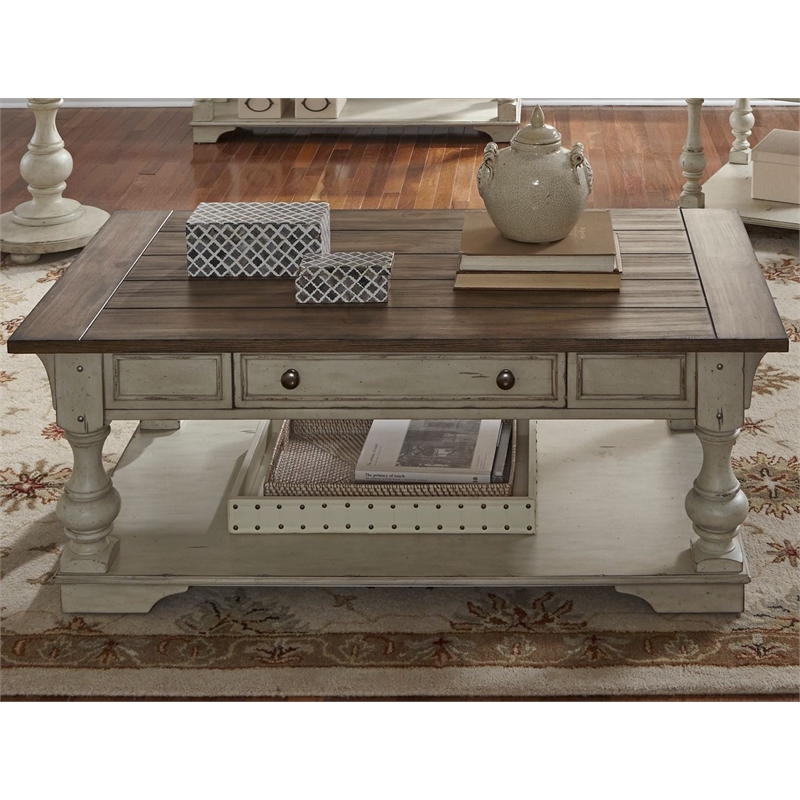Pemberly Row 3 Piece Cocktail Set with Casters in Antique White/Tobacco