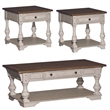 Pemberly Row 3 Piece Cocktail Set with Casters in Antique White/Tobacco