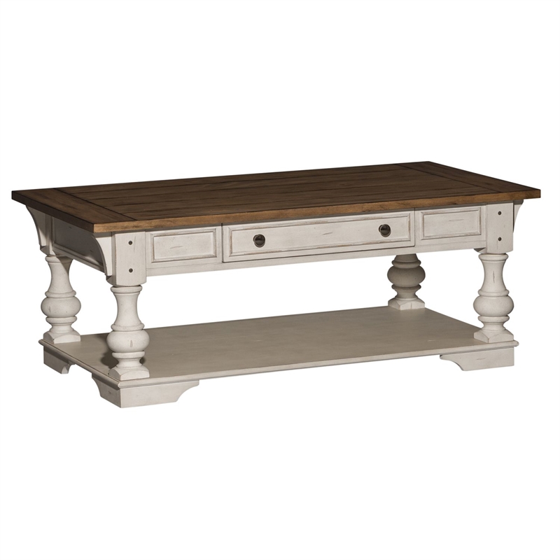 Pemberly Row 3 Piece Cocktail Set with Casters in Antique White/Tobacco