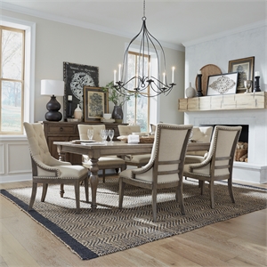 Pemberly Row 7 Piece Leg Table Set with Tufted Back Rubberwood Chairs
