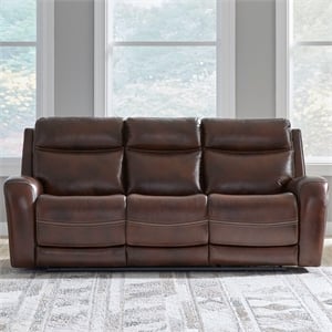 Pemberly Row Blair Transitional Leather Power Reclining Sofa in Brown