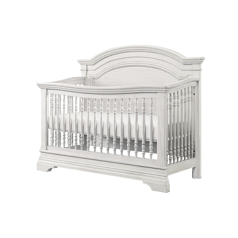 Pemberly Row Traditional Wood Arch Convertible Crib with 3 Heights in White
