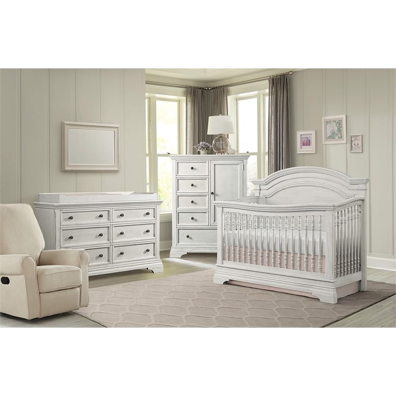 Pemberly Row Traditional Wood Arch Convertible Crib with 3 Heights in White