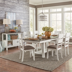 Pemberly Row 7 Piece Trestle Table Set with Slat Back Chairs in White