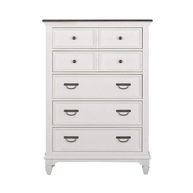 Pemberly Row White 5 Drawer Chest with Felt Lined Top and Bead Molding