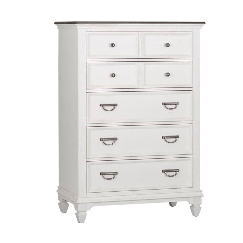 Pemberly Row White 5 Drawer Chest with Felt Lined Top and Bead Molding