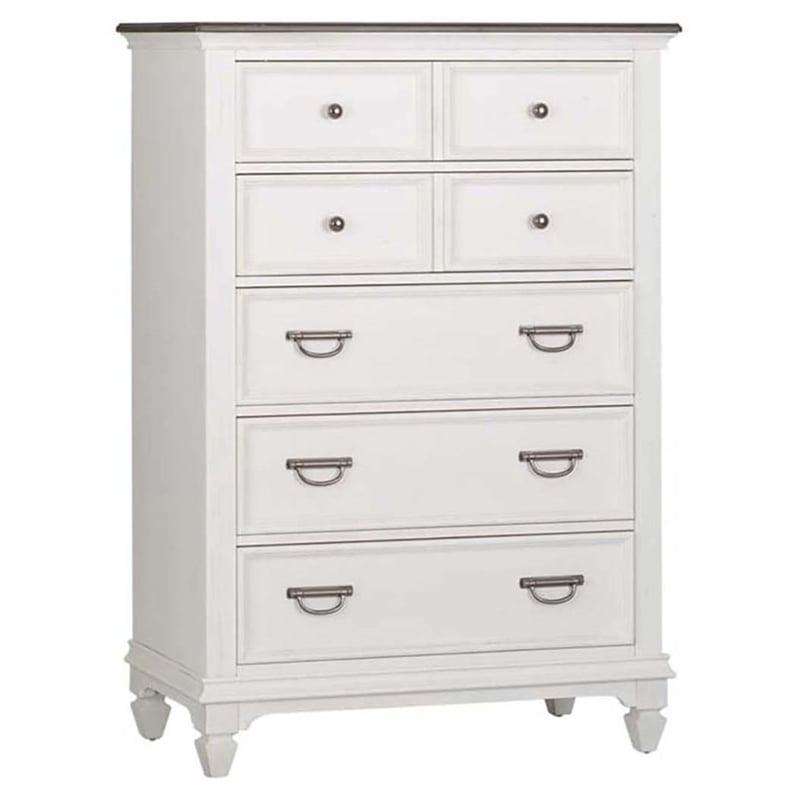 Pemberly Row White 5 Drawer Chest with Felt Lined Top and Bead Molding