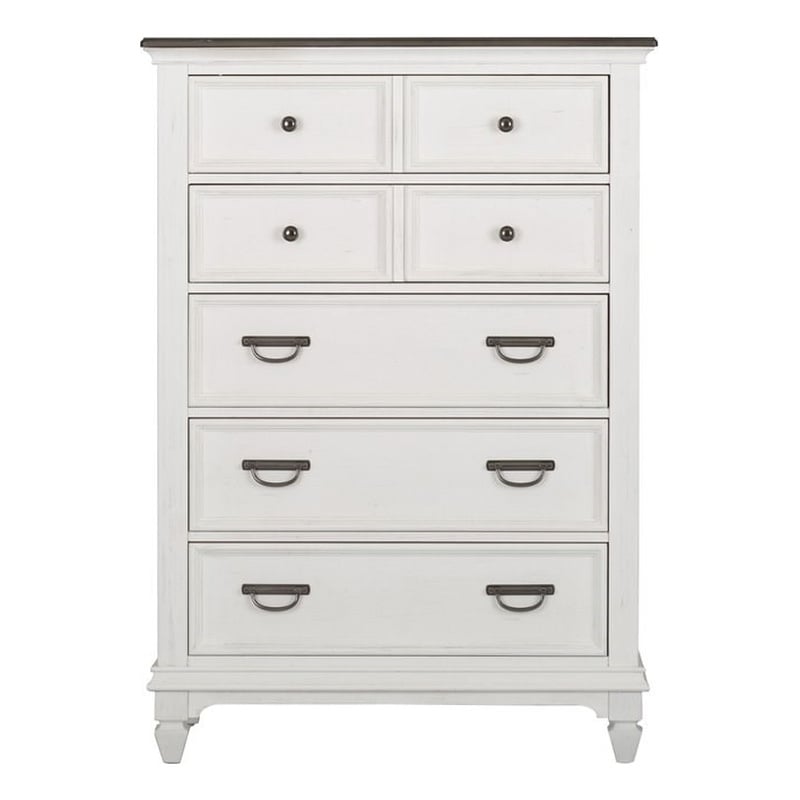 Pemberly Row White 5 Drawer Chest with Felt Lined Top and Bead Molding