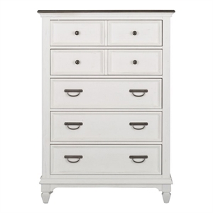 Pemberly Row White 5 Drawer Chest with Felt Lined Top and Bead Molding