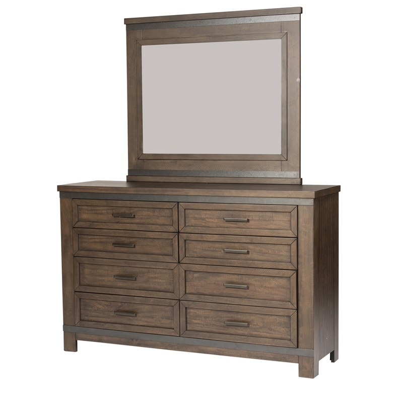Pemberly Row Dark Gray Dresser and Mirror with Dovetail Construction