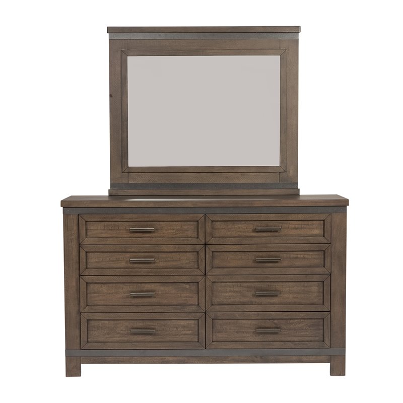 Pemberly Row Dark Gray Dresser and Mirror with Dovetail Construction