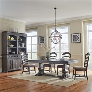Pemberly Row 5 Piece Trestle Table Set with Leather Upholstered Chairs