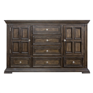 Pemberly Row Light Brown 2 Door 6 Drawer Dresser with Dovetail Joints