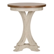 Pemberly Row White Round Chair Side Table with Tapered Legs and Distressing