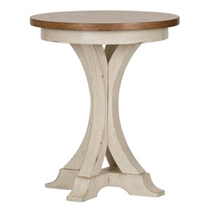 Pemberly Row White Round Chair Side Table with Tapered Legs and Distressing
