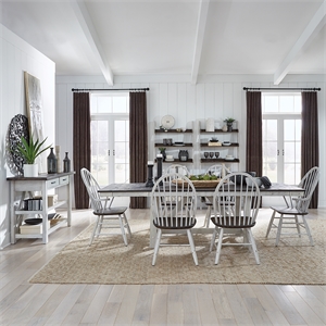Pemberly Row White 7 Piece Trestle Table Set with X Style Base and Glides