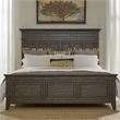 Pemberly Row Saddle Brown King Panel Bed with Crown Molding and Bead Detail