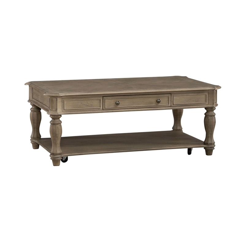 Pemberly Row Rectangular Cocktail Table with Casters and Bottom Shelf