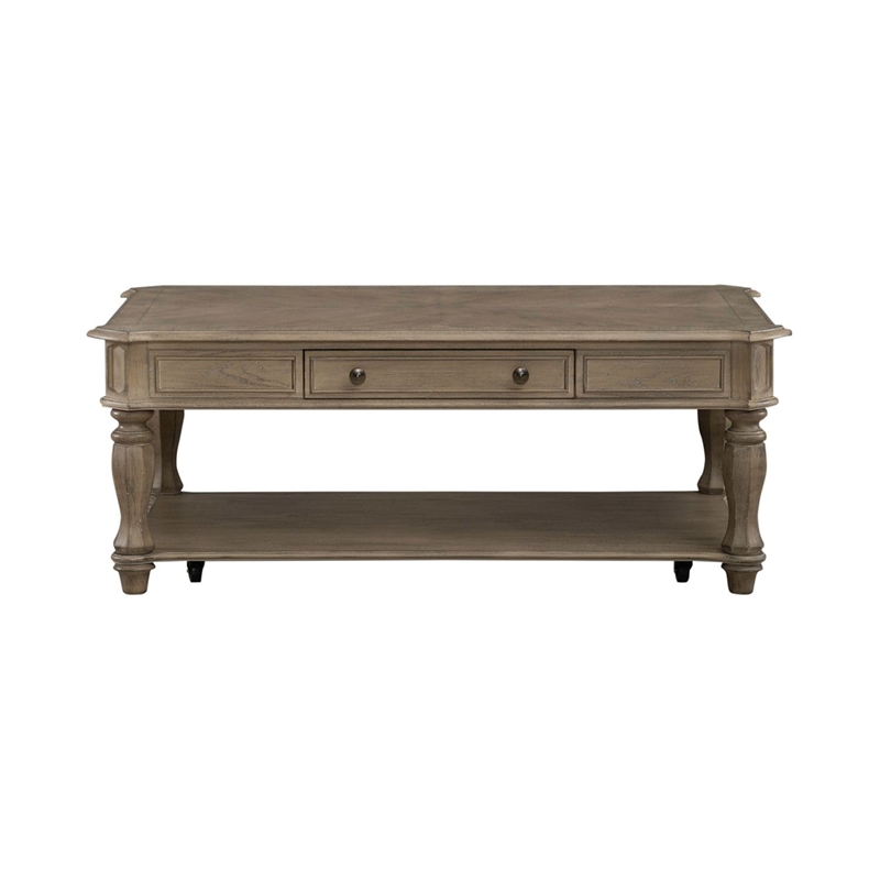Pemberly Row Rectangular Cocktail Table with Casters and Bottom Shelf