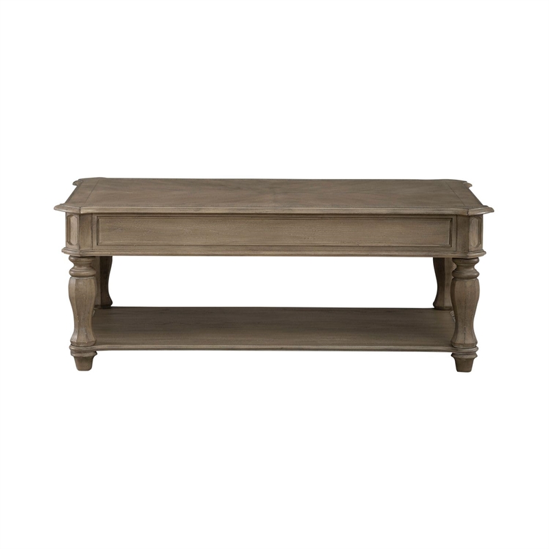 Pemberly Row Rectangular Cocktail Table with Casters and Bottom Shelf