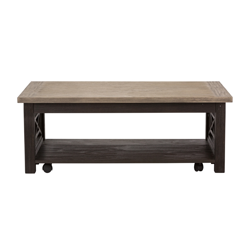 Pemberly Row Black 3 Piece Set with Cocktail and End Tables in Ash/Charcoal