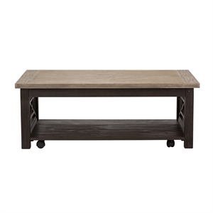 Pemberly Row Black 3 Piece Set with Cocktail and End Tables in Ash/Charcoal