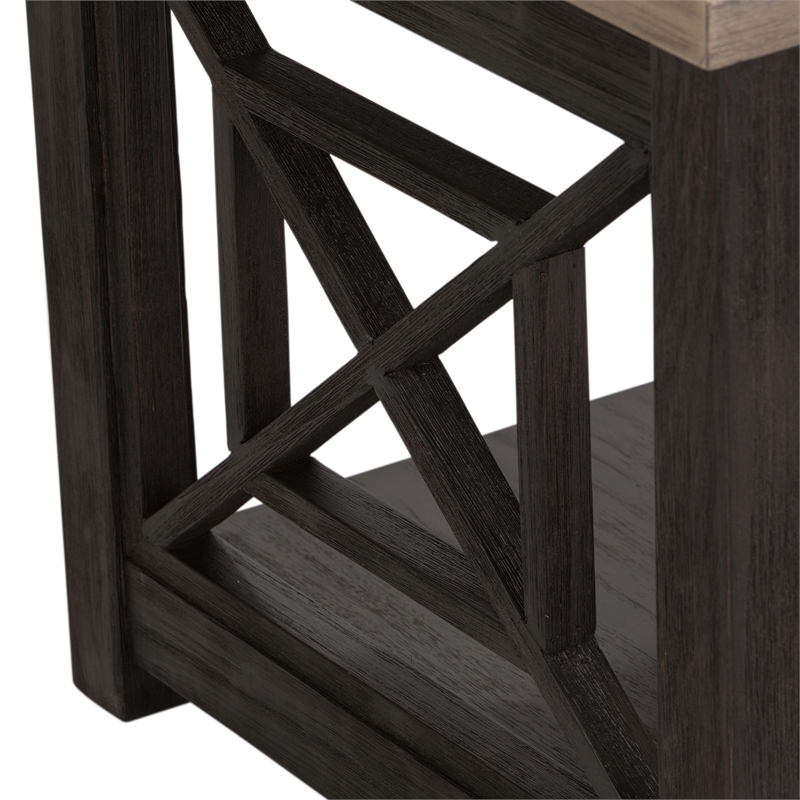 Pemberly Row Black 3 Piece Set with Cocktail and End Tables in Ash/Charcoal
