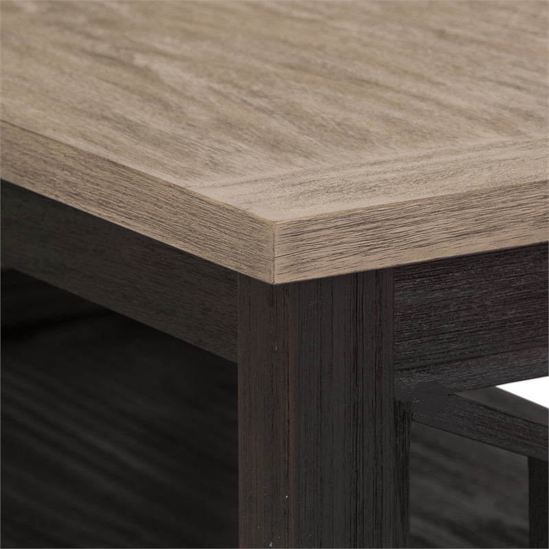 Pemberly Row Black 3 Piece Set with Cocktail and End Tables in Ash/Charcoal