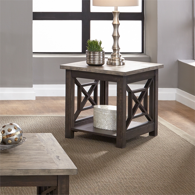 Pemberly Row Black 3 Piece Set with Cocktail and End Tables in Ash/Charcoal