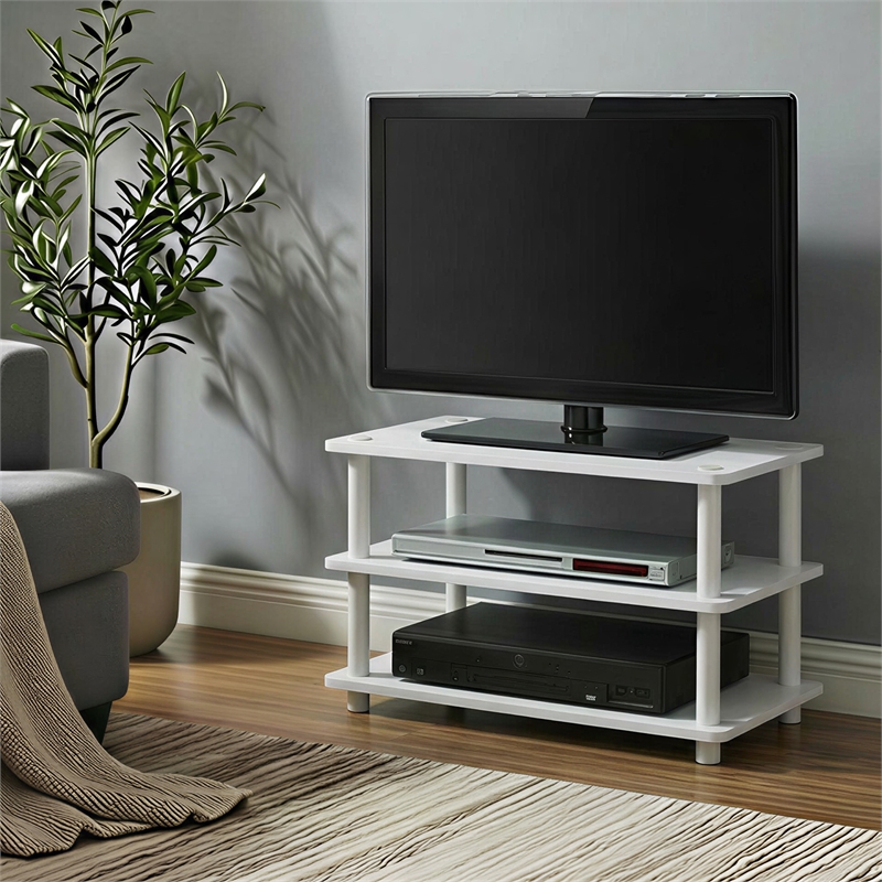 Pemberly Row 3-Tier Corner Entertainment Center for TV up to 32 Inch in White