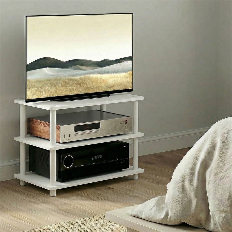 Pemberly Row 3-Tier Corner Entertainment Center for TV up to 32 Inch in White