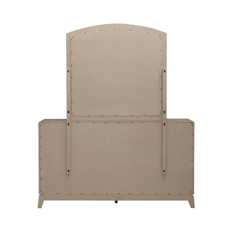 Pemberly Row 6 Drawer Dresser and Beveled Mirror Set in Burnished Beige