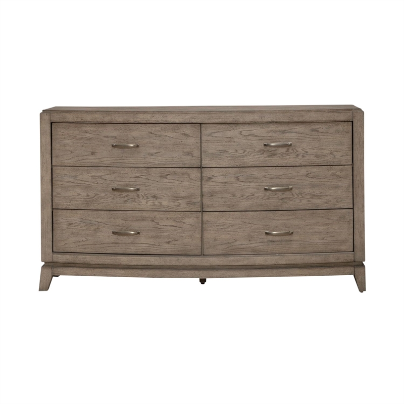 Pemberly Row 6 Drawer Dresser and Beveled Mirror Set in Burnished Beige