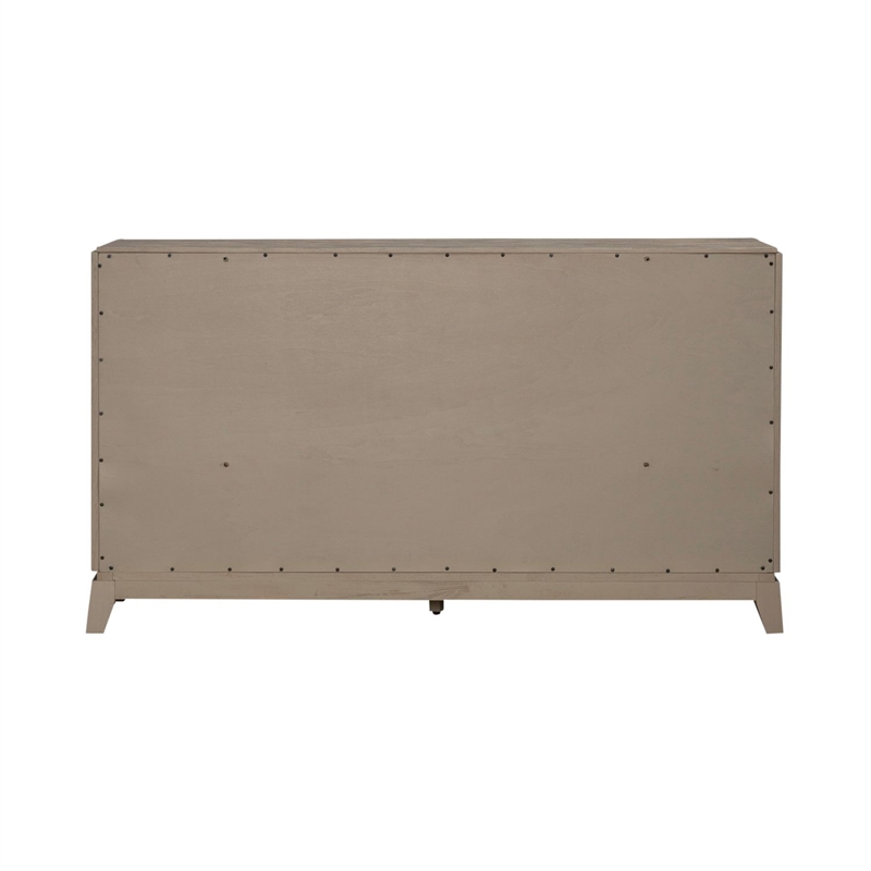 Pemberly Row 6 Drawer Dresser and Beveled Mirror Set in Burnished Beige