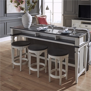 Pemberly Row 4 Piece Console Bar Table and Stool Set in White