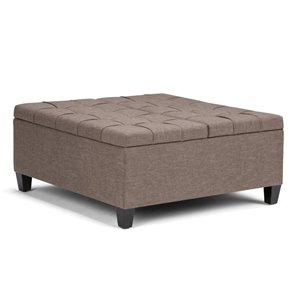Pemberly Row Square Coffee Table Ottoman in Fawn Brown Fabric with Storage
