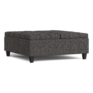 Pemberly Row Transitional Coffee Table Storage Ottoman in Ebony Tweed
