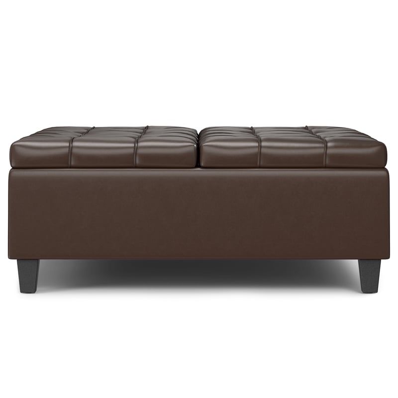 Pemberly Row Harrison Coffee Table Ottoman in Chocolate Brown Faux Leather