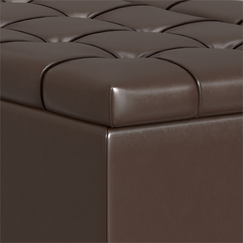 Pemberly Row Harrison Coffee Table Ottoman in Chocolate Brown Faux Leather