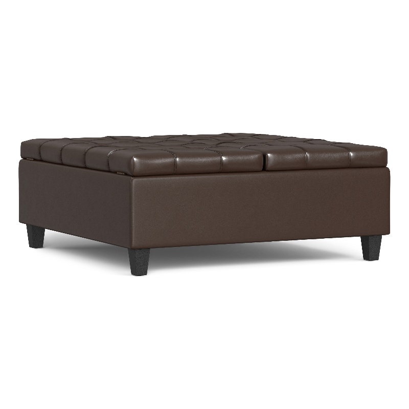 Pemberly Row Harrison Coffee Table Ottoman in Chocolate Brown Faux Leather