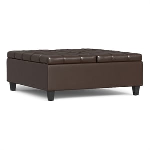 Pemberly Row Harrison Coffee Table Ottoman in Chocolate Brown Faux Leather