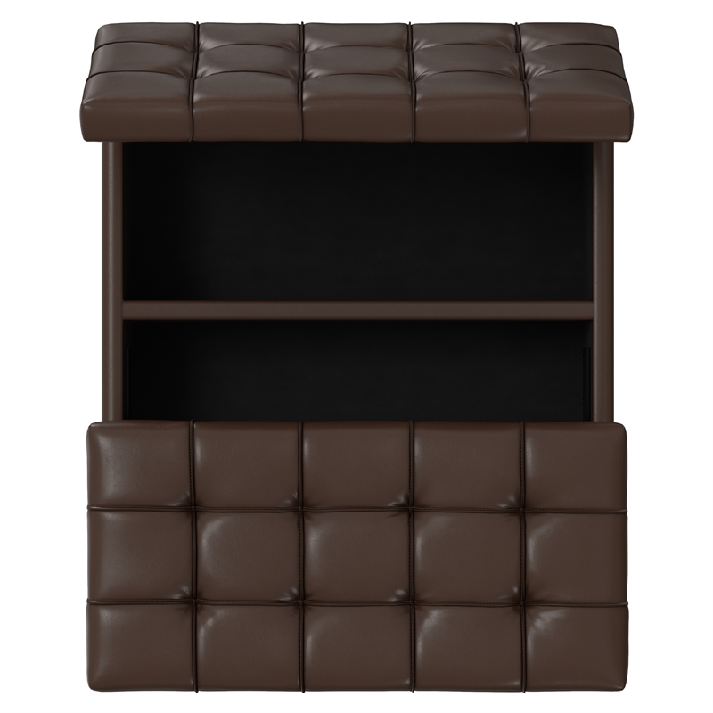 Pemberly Row Harrison Coffee Table Ottoman in Chocolate Brown Faux Leather