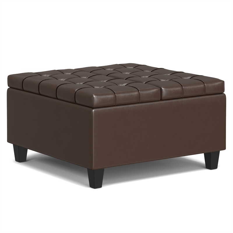 Pemberly Row Harrison Coffee Table Ottoman in Chocolate Brown Faux Leather