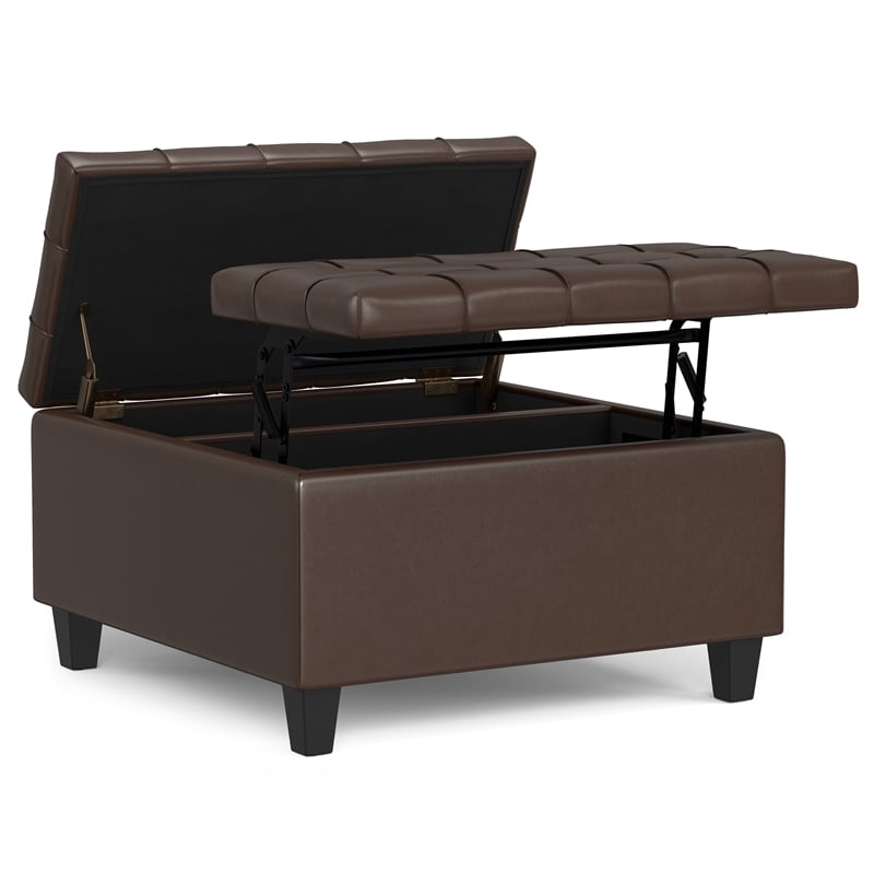 Pemberly Row Harrison Coffee Table Ottoman in Chocolate Brown Faux Leather