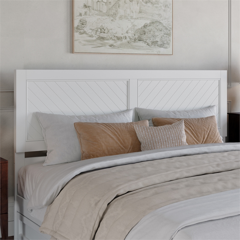 Pemberly Row King Wood Headboard with Chevron Accent in White